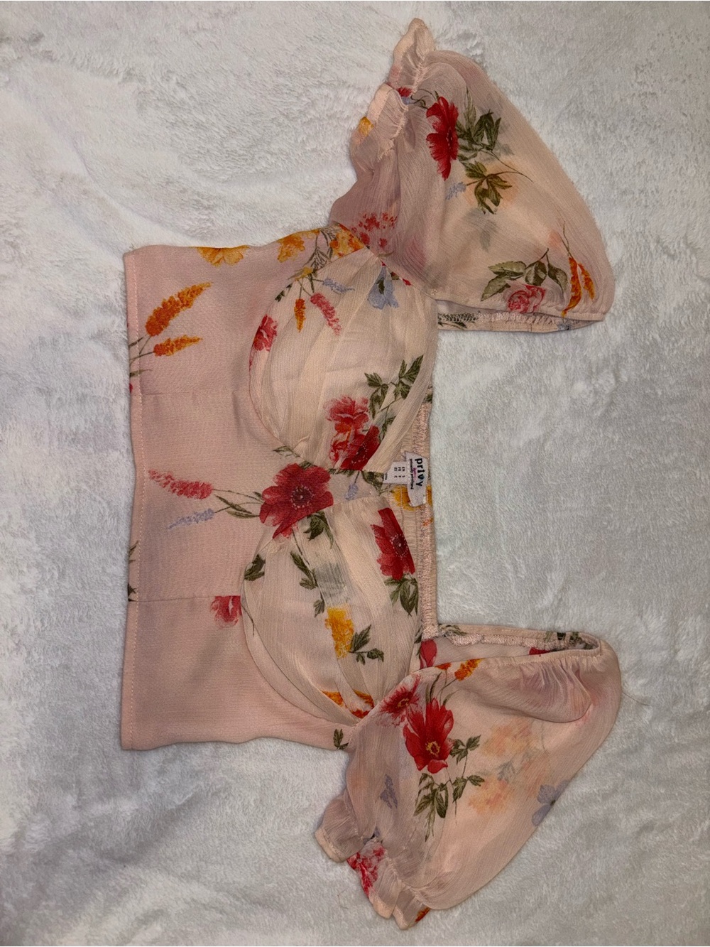 Floral Puff-Sleeve Crop Top - Pink